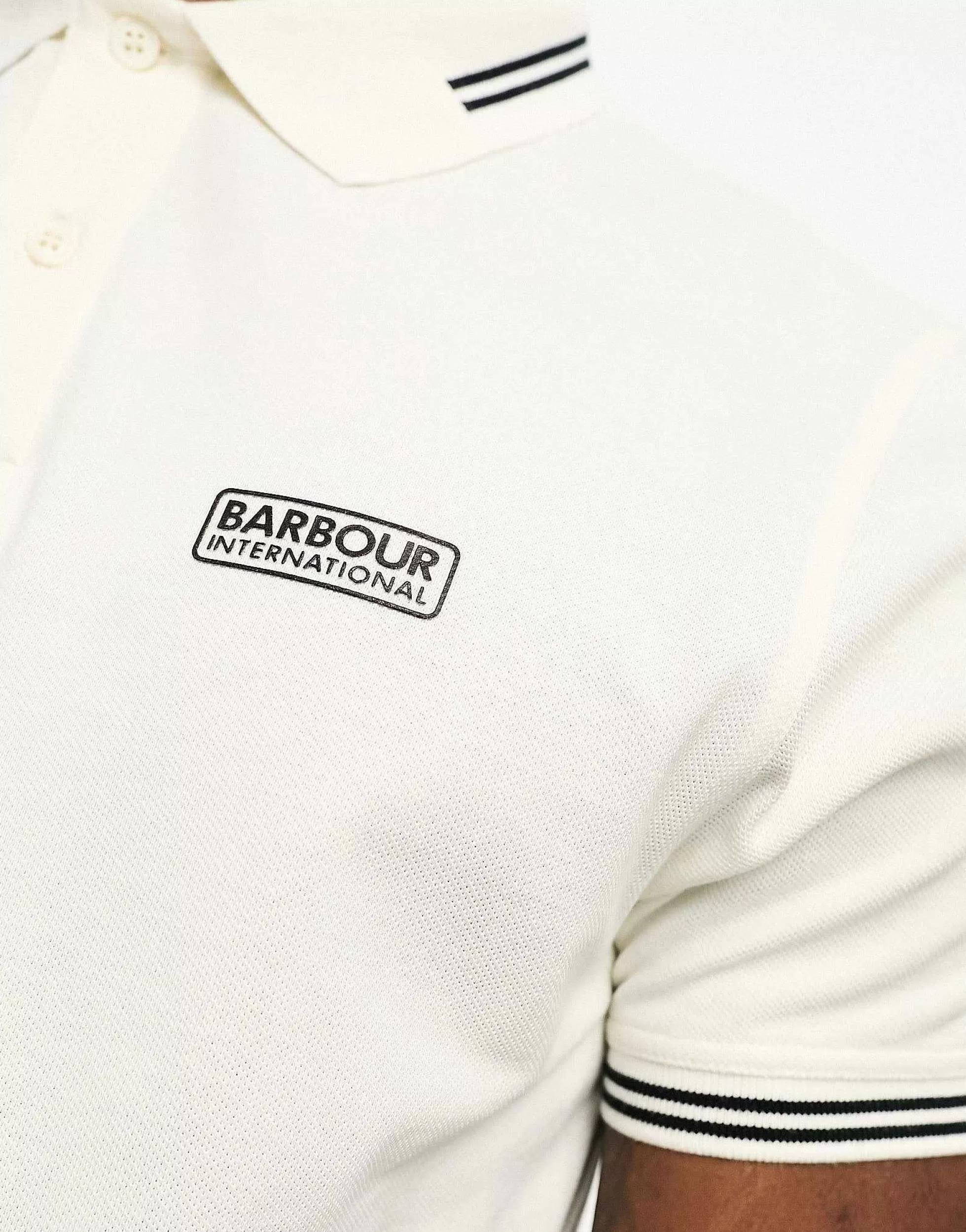 Men Barbour International Essential Tipped Short Sleeve Polo Shirt In Off White