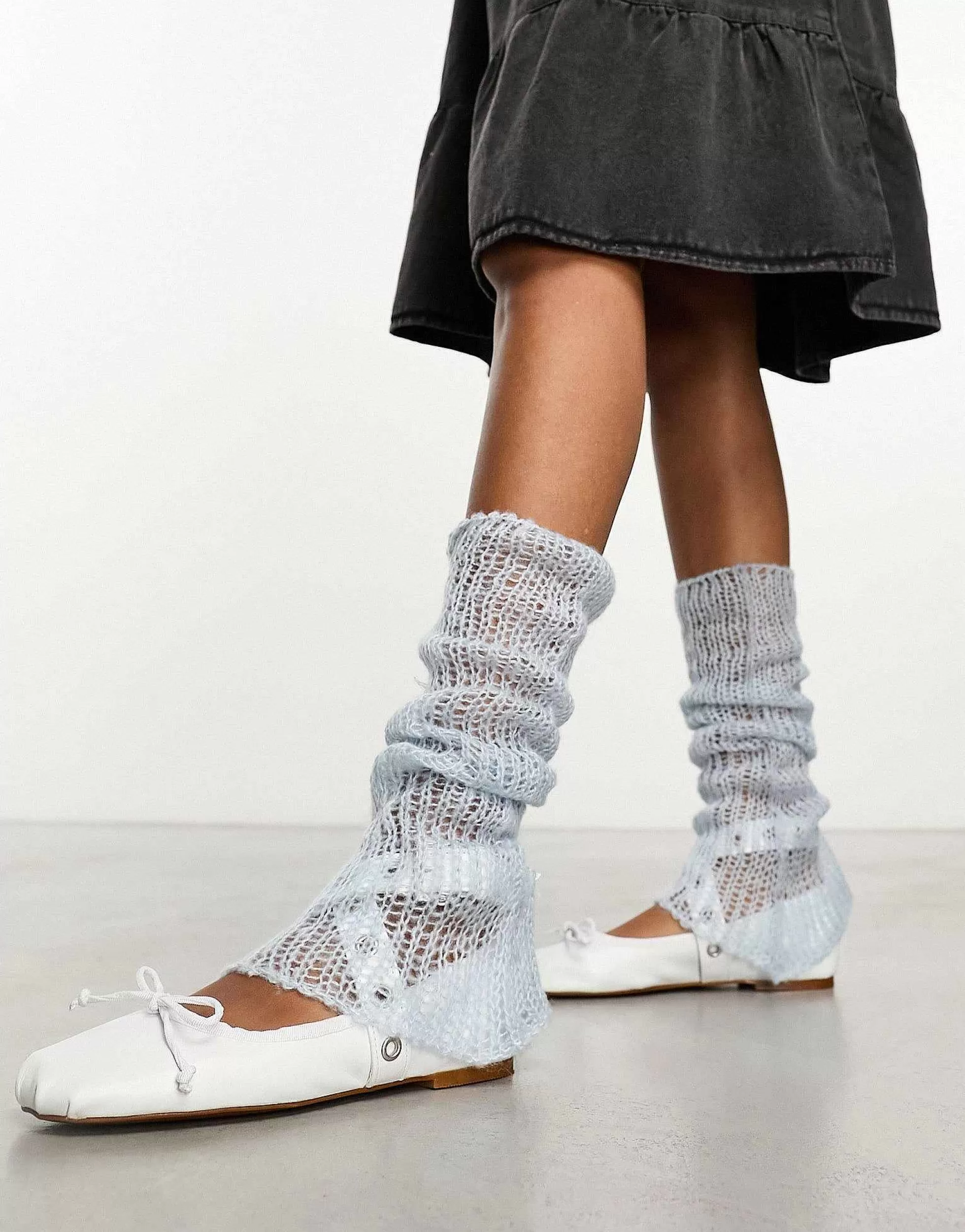 Women Collusion Open Stitch Knitted Arm And Leg Warmers In Light Blue