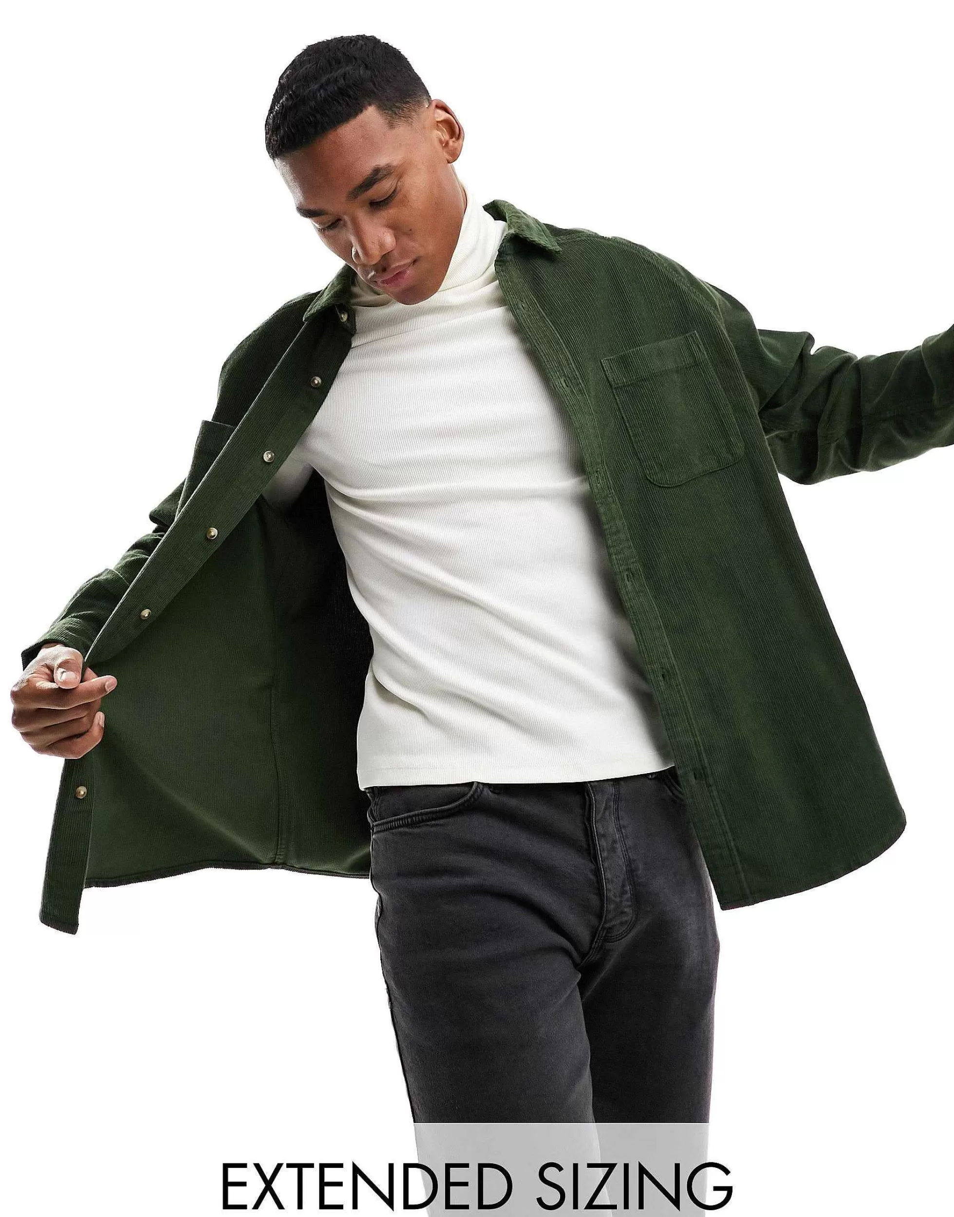Men DESIGN 90 Oversized Raglan Sleeve Cord Shirt In