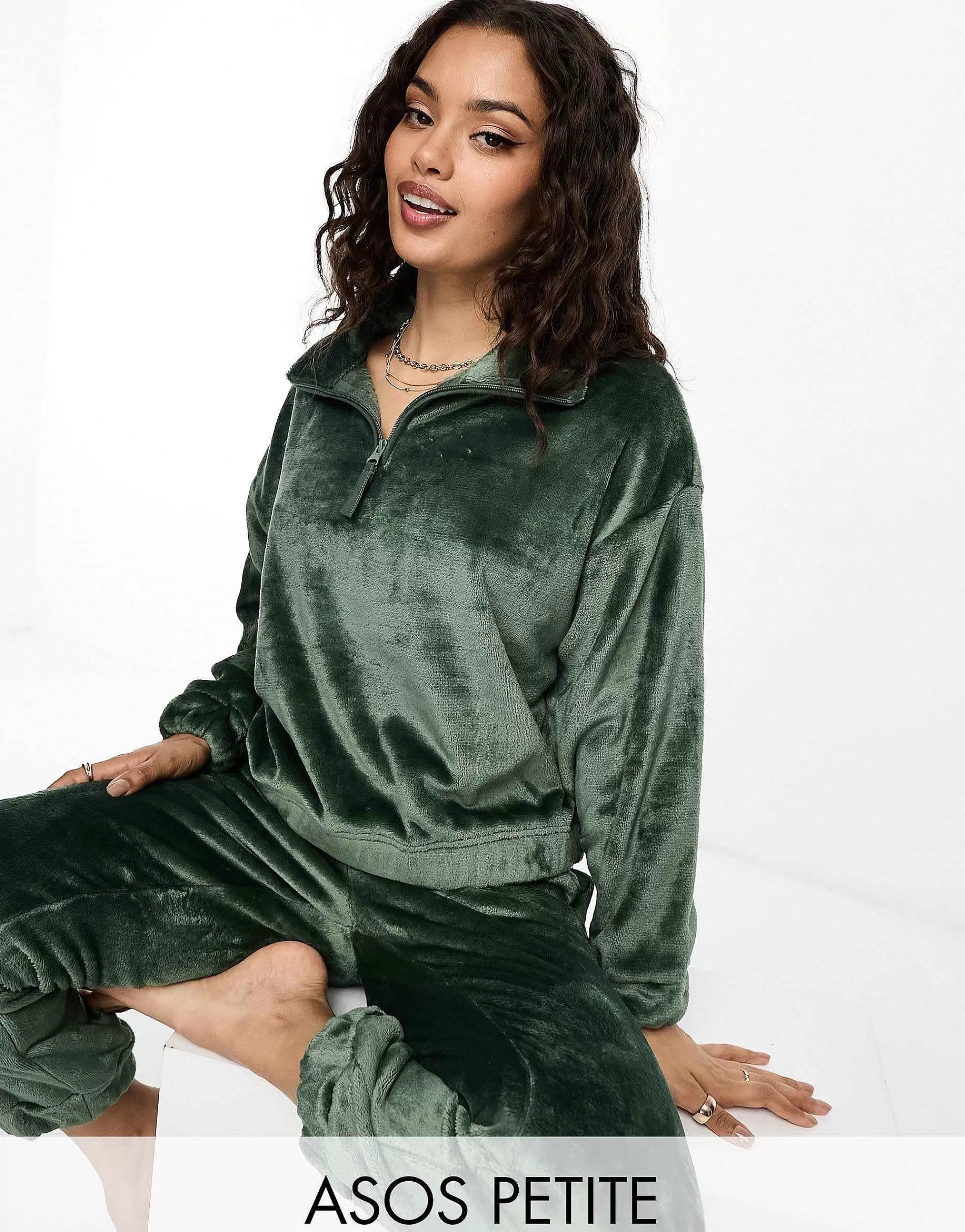 Women DESIGN Petite Lounge Super Soft Fleece Zip Up Sweat & Jogger Set In