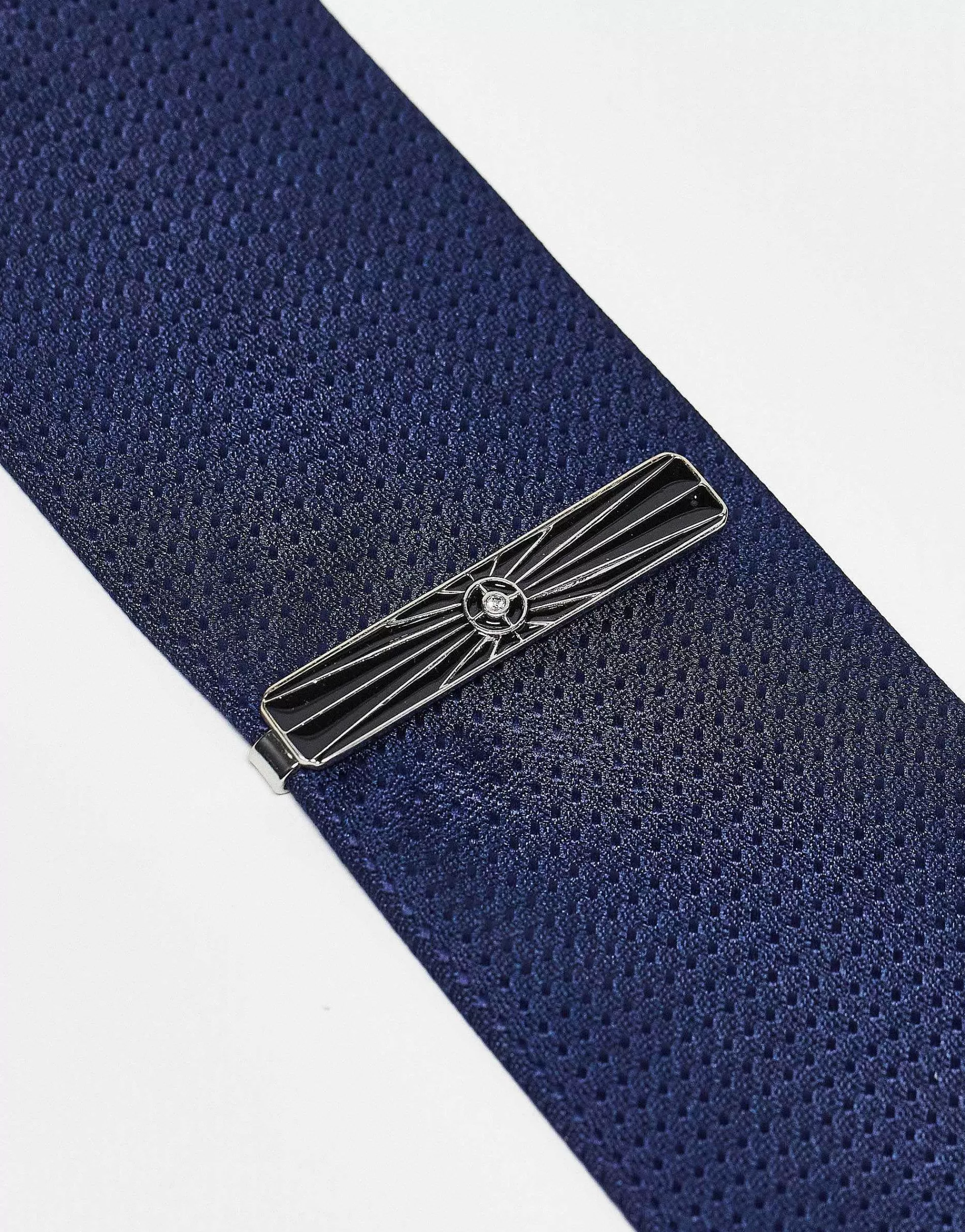 Men DESIGN Wedding Tie Bar With Black Enamel And Crystal Star Detail In Tone