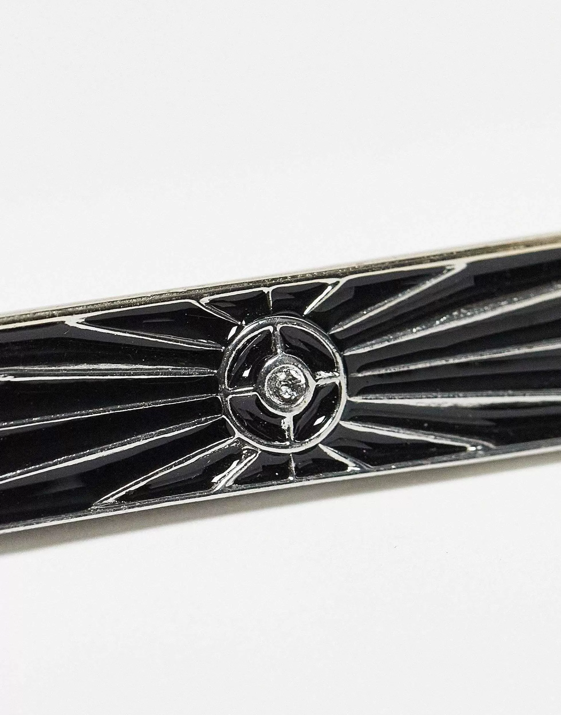Men DESIGN Wedding Tie Bar With Black Enamel And Crystal Star Detail In Tone