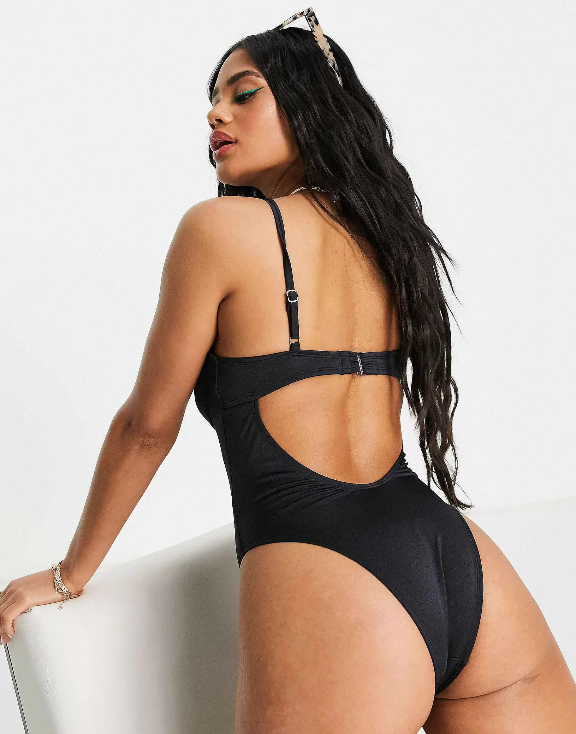 Women Free Society Monowire Swimsuit With Deep Plunge Cut Out Detail In