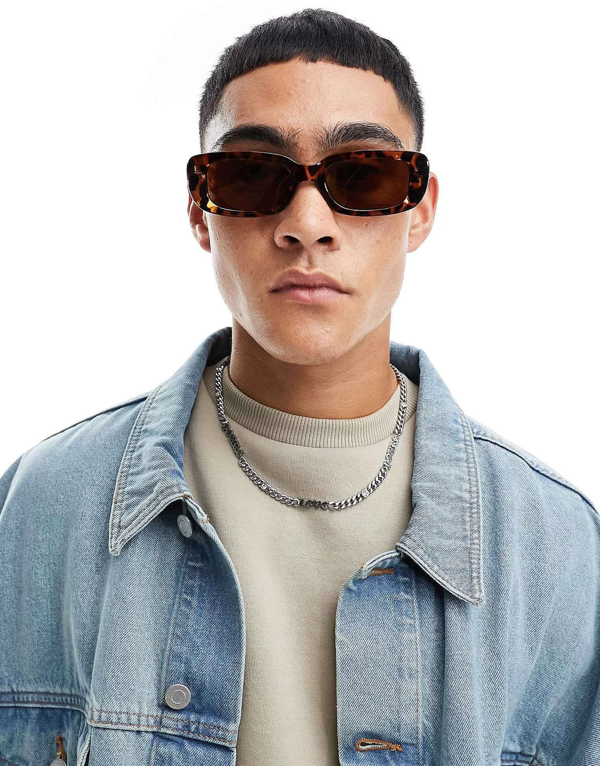 Men Jack & Jones Retro Rectangle Sunglasses In Leopard Print With Brown Lens