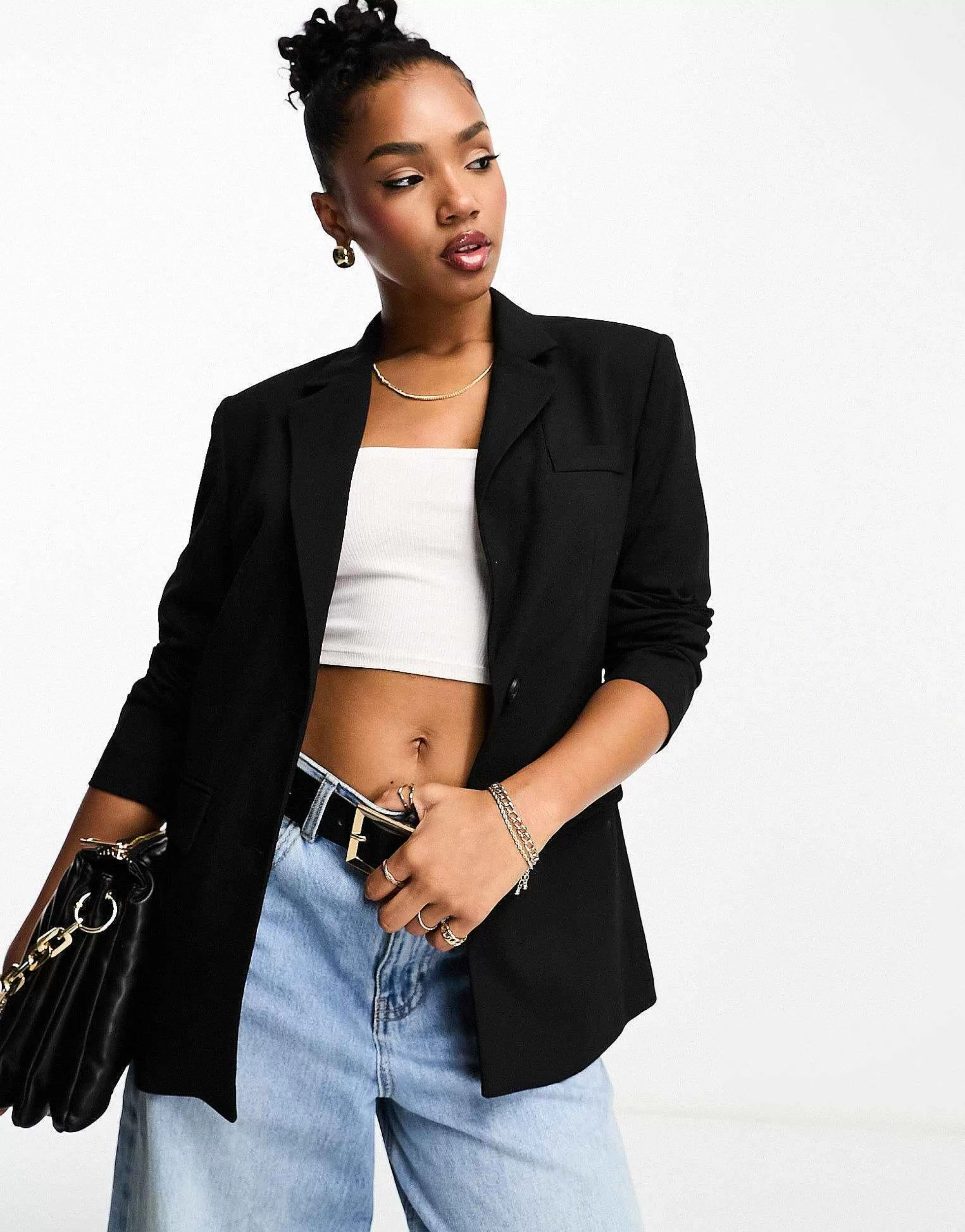 Women Pull&Bear Oversized Blazer And Trouser Co-Ord In Black