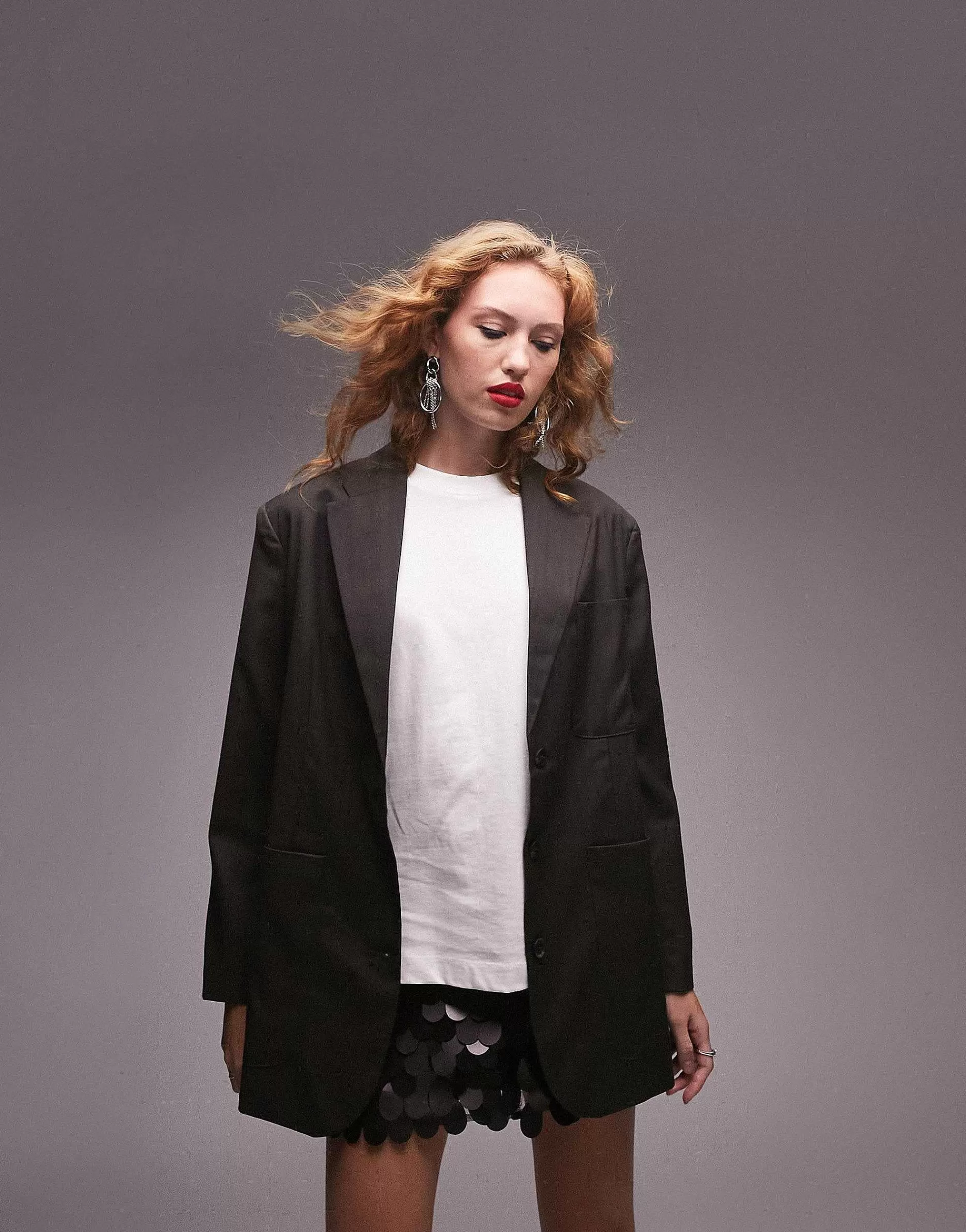 Women Topshop Co-Ord Oversized Mensy Crosshatch Jacket In
