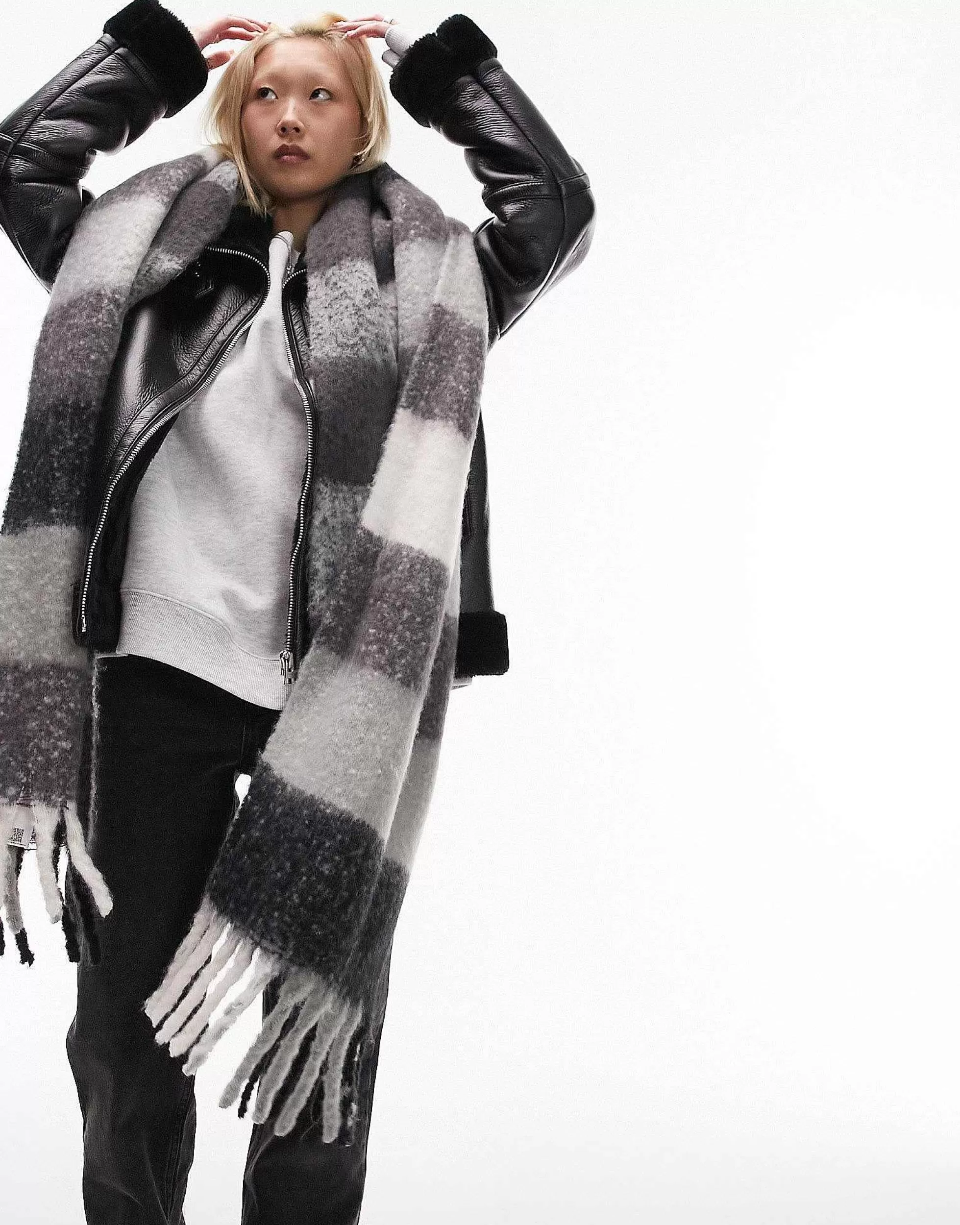 Women Topshop Scarlett Blanket Check Scarf In Black And Grey