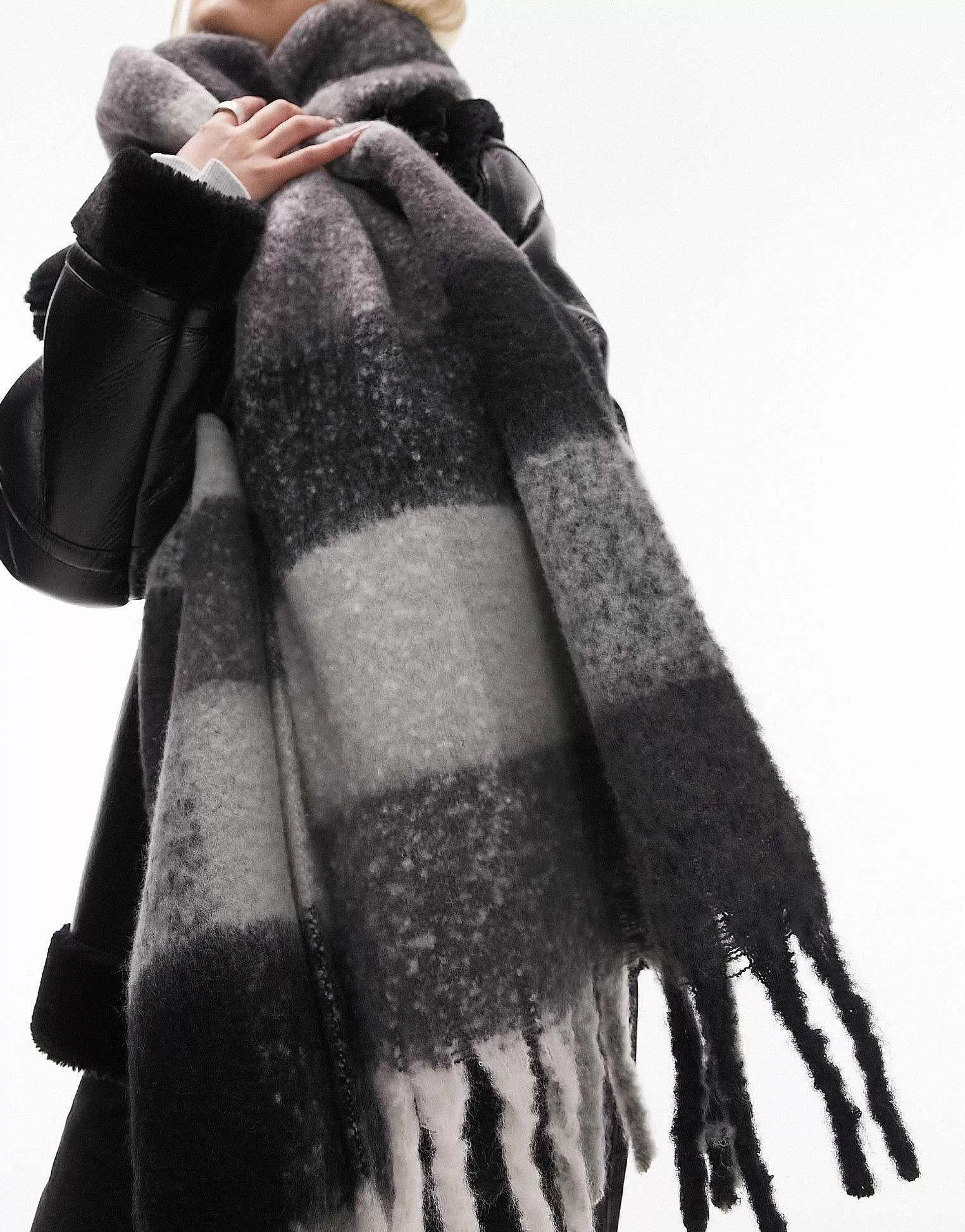 Women Topshop Scarlett Blanket Check Scarf In Black And Grey